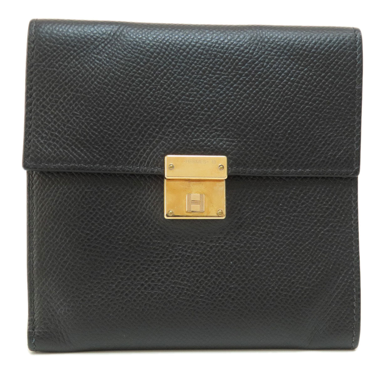 HERMES Bifold Wallet Epsom black Click 12 Black Gold Metal