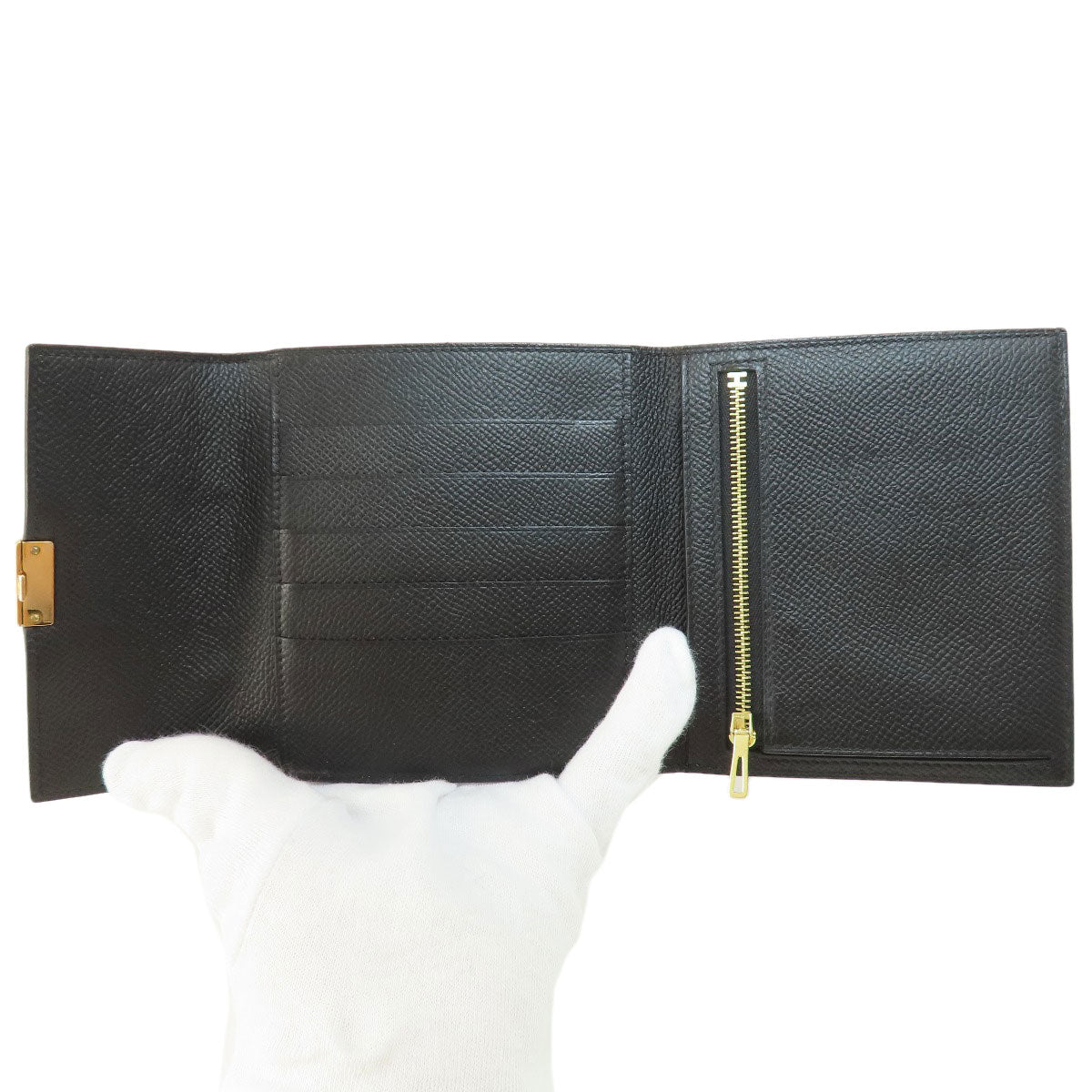 HERMES Bifold Wallet Epsom black Click 12 Black Gold Metal