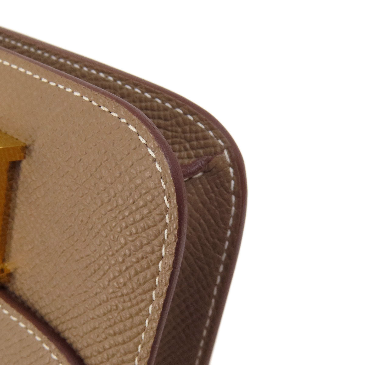 HERMES Coin case Epsom beige Constance Slim Etoupe Gold Metal
