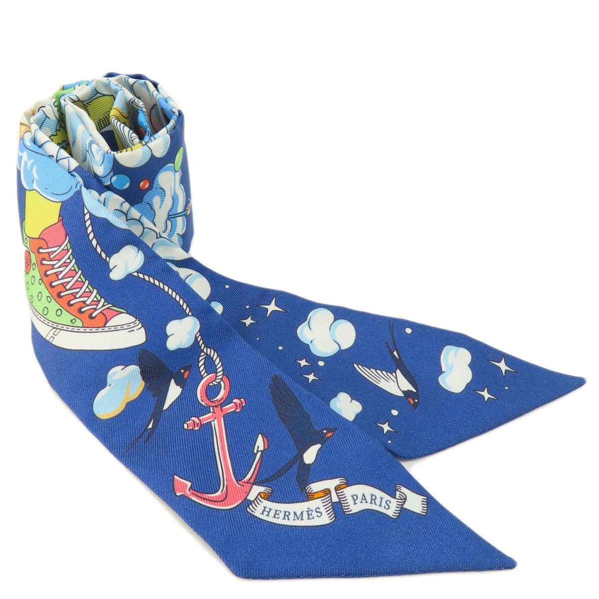 HERMES scarf silk blue Twilly Women Used