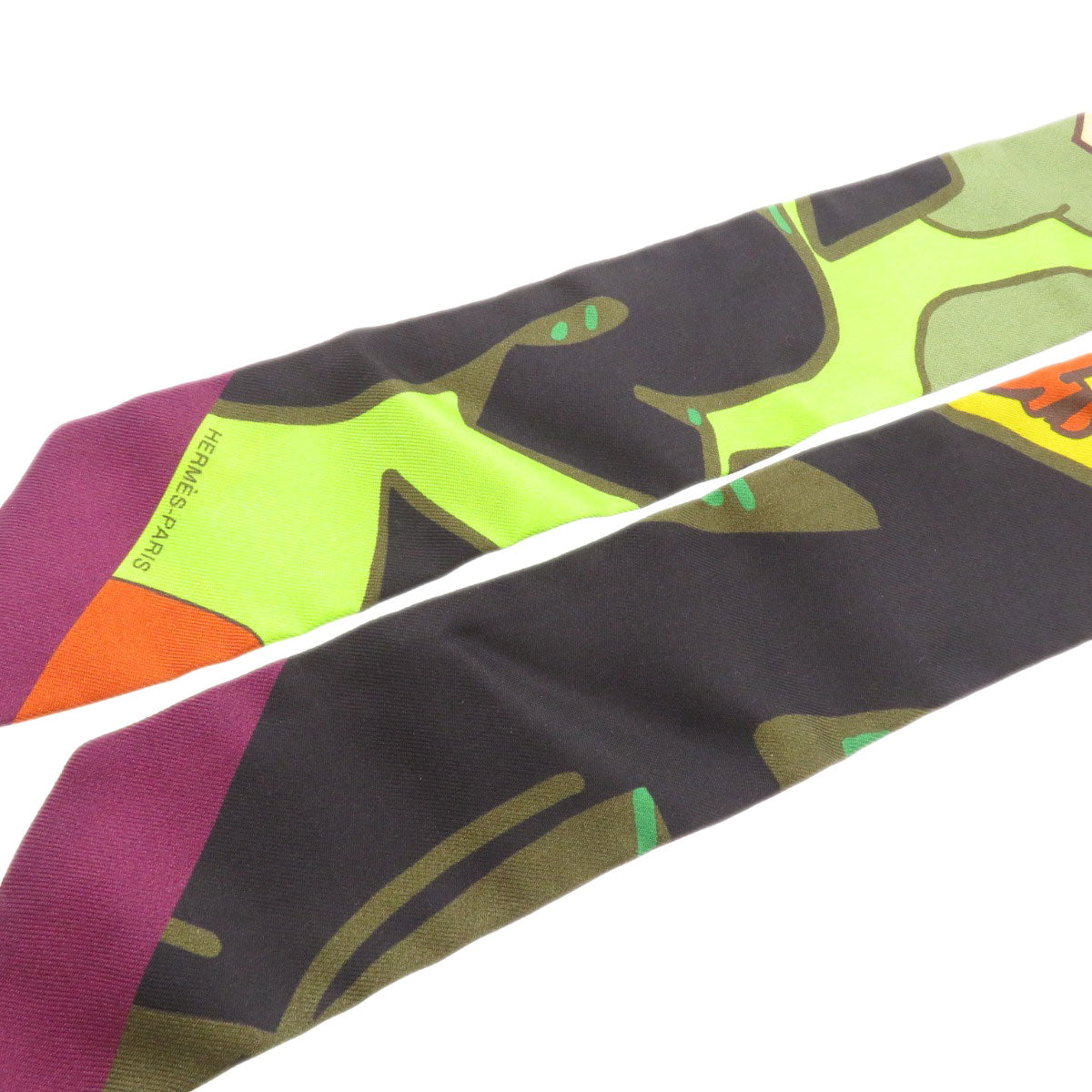 HERMES scarf silk green Twilly Women Used