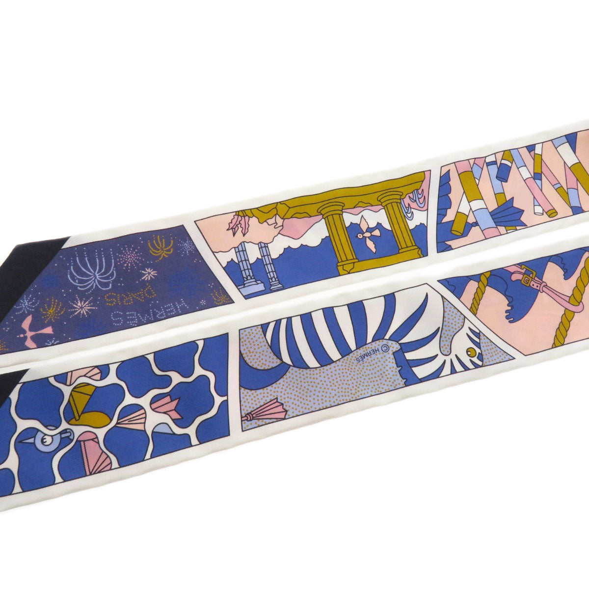 HERMES scarf silk white Twilly Women Used