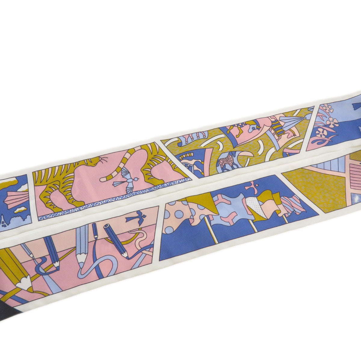 HERMES scarf silk white Twilly Women Used