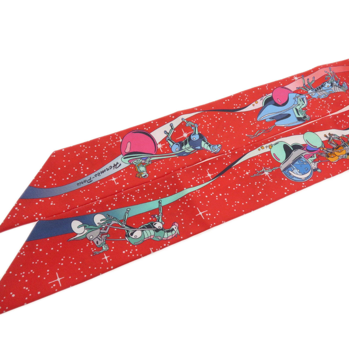 HERMES scarf silk Red Twilly Women Used