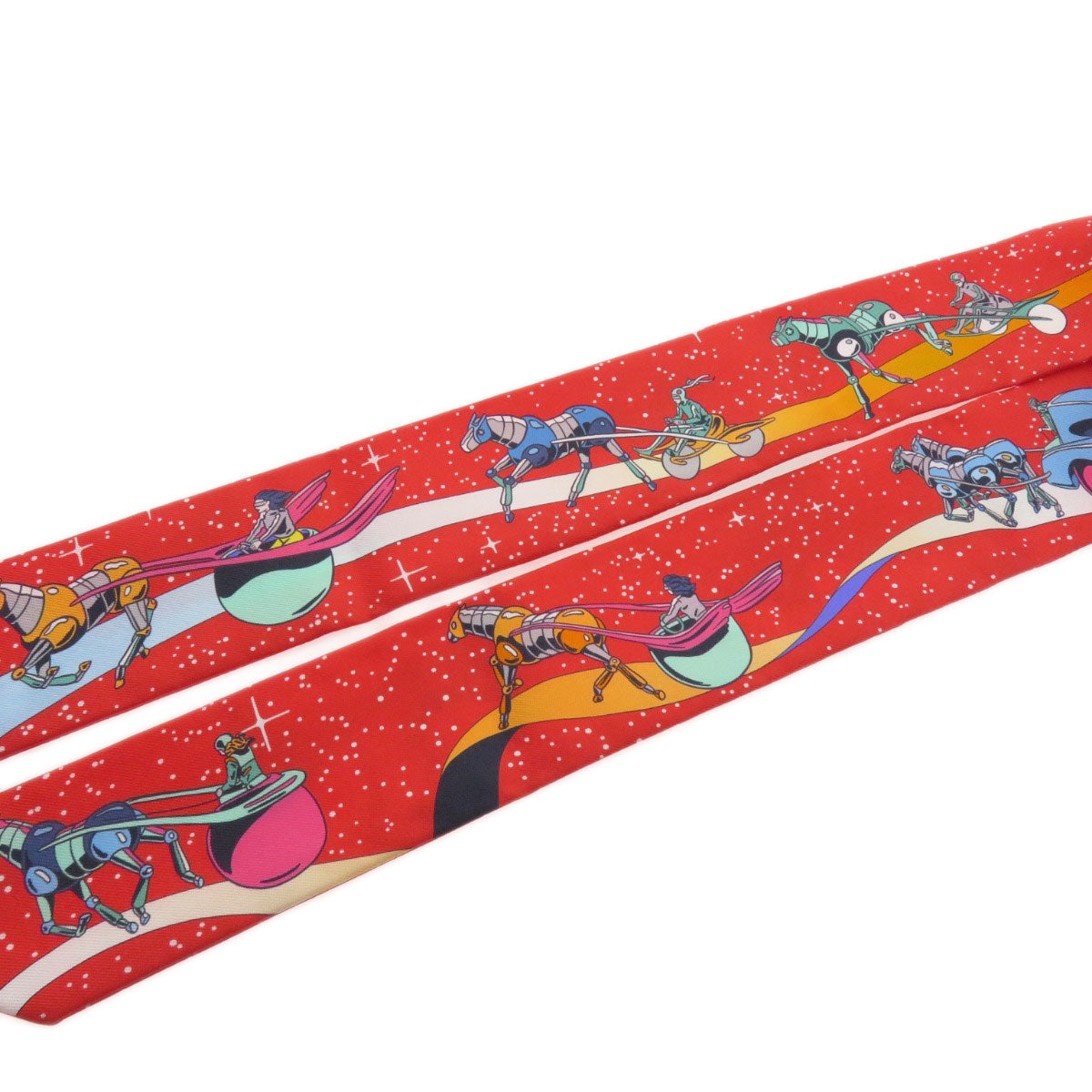 HERMES scarf silk Red Twilly Women Used