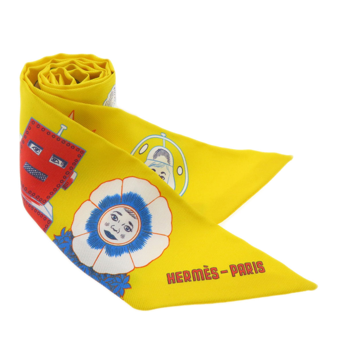 HERMES scarf silk yellow Twilly Women Used
