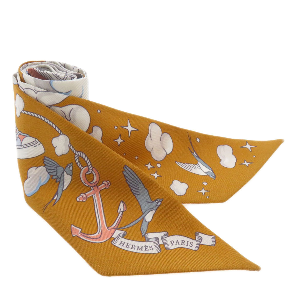 HERMES scarf silk Brown Twilly Women Used