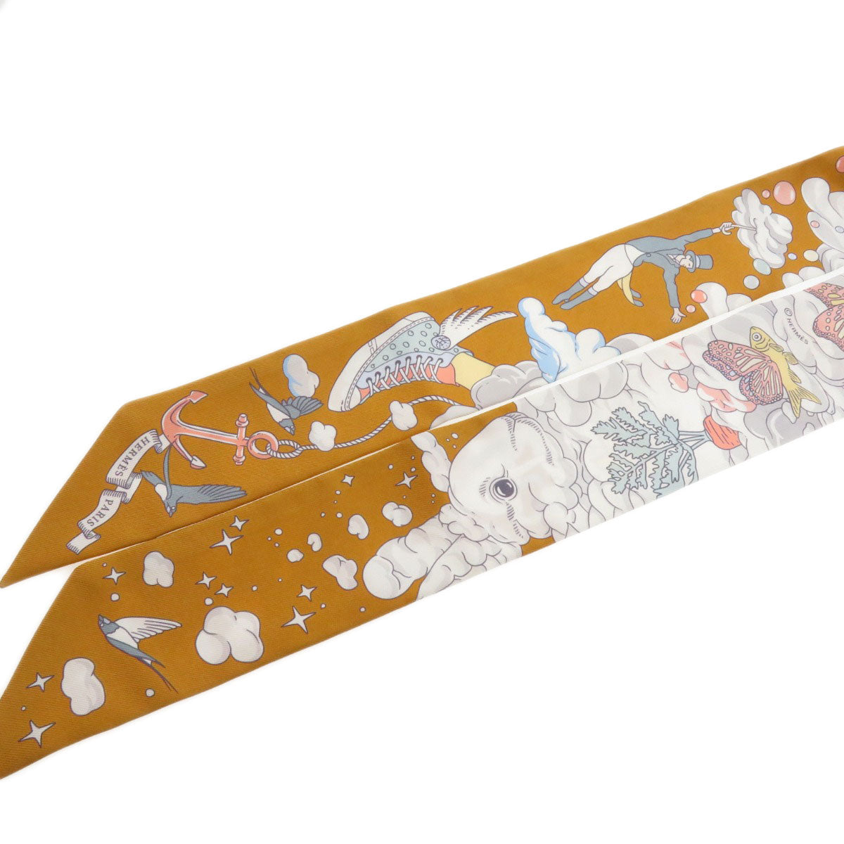 HERMES scarf silk Brown Twilly Women Used