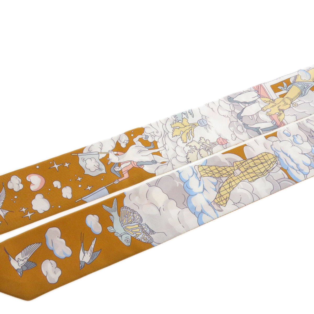 HERMES scarf silk Brown Twilly Women Used