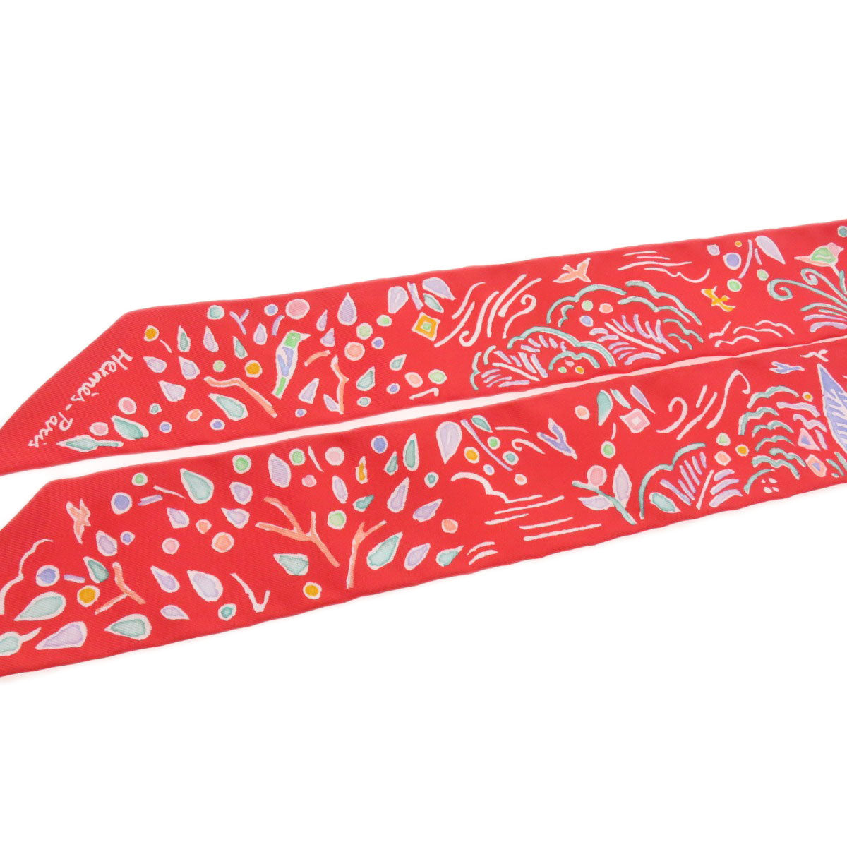 HERMES scarf silk Red Twilly Women Used