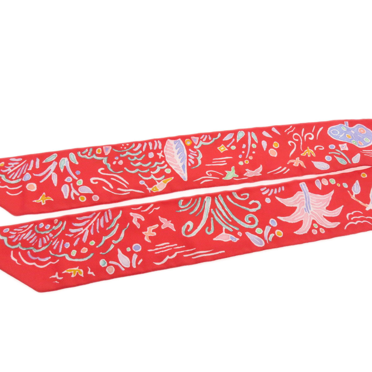 HERMES scarf silk Red Twilly Women Used