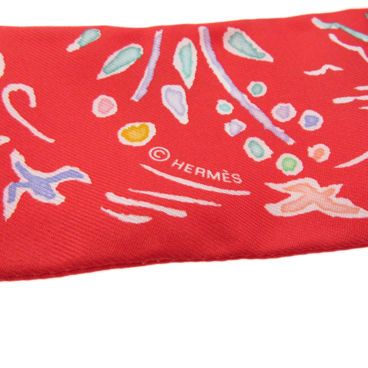 HERMES scarf silk Red Twilly Women Used