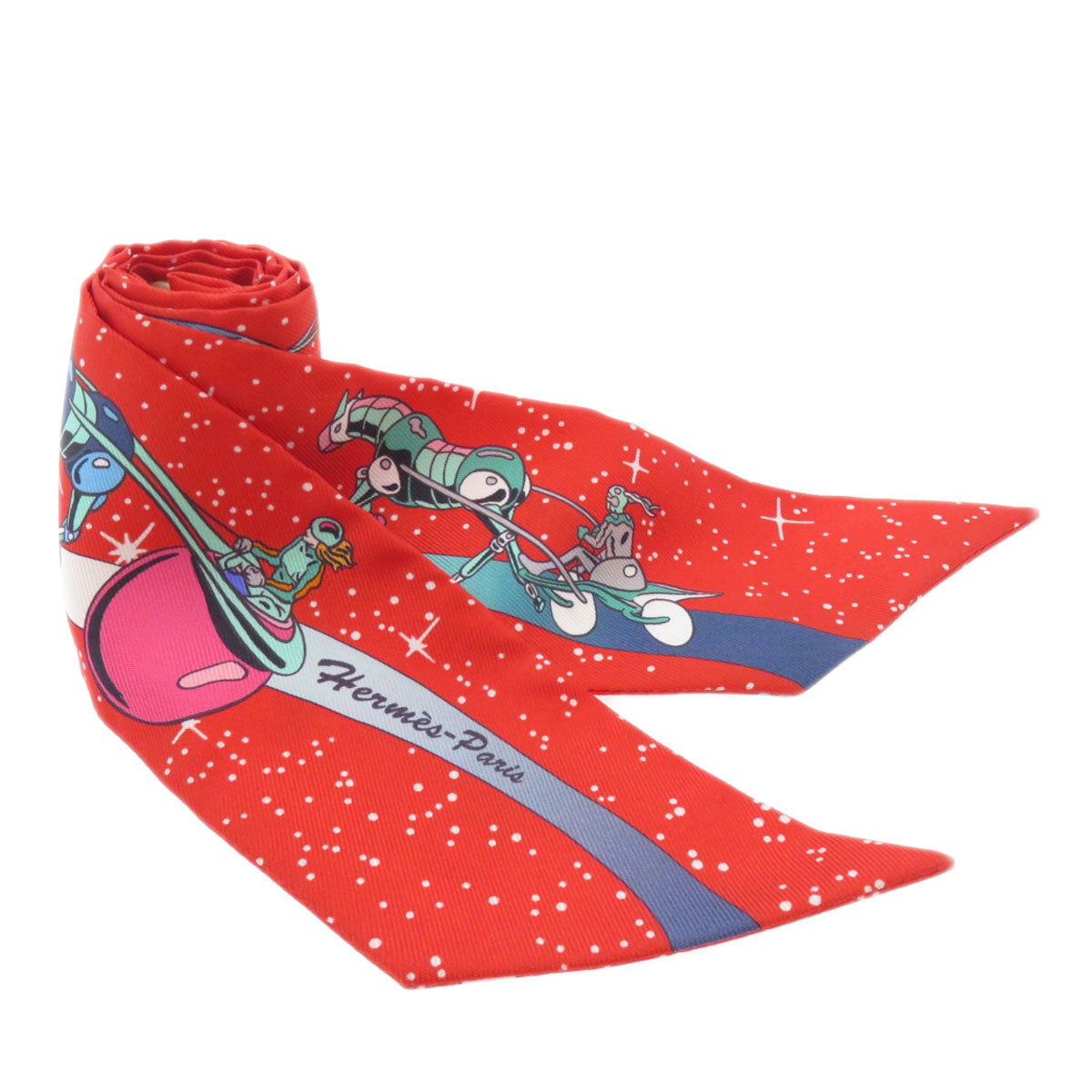 HERMES scarf silk Red Twilly Women Used