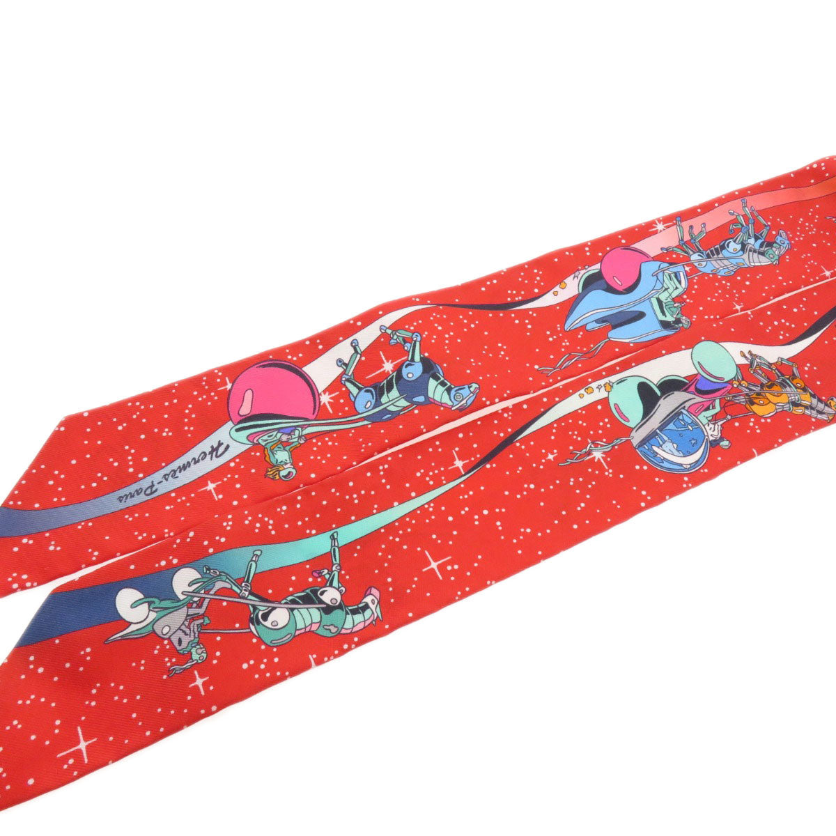 HERMES scarf silk Red Twilly Women Used