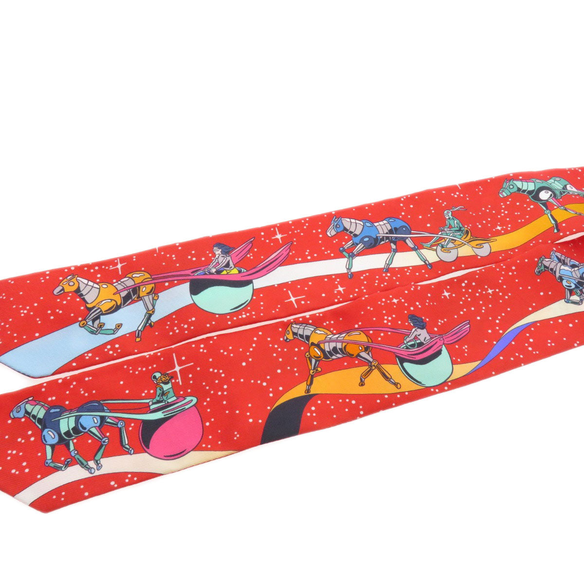 HERMES scarf silk Red Twilly Women Used
