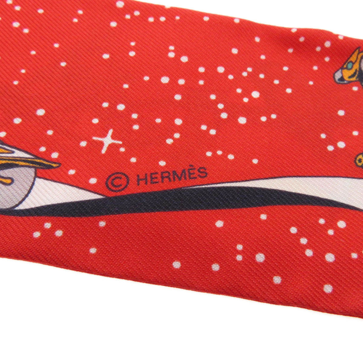 HERMES scarf silk Red Twilly Women Used