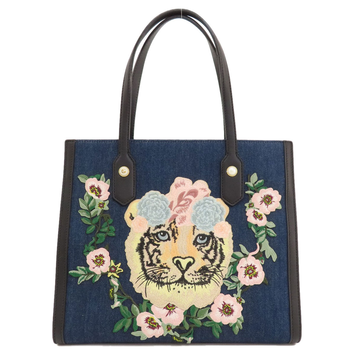 GUCCI Tote Bag 456545 denim blue Tiger embroidery Women Used