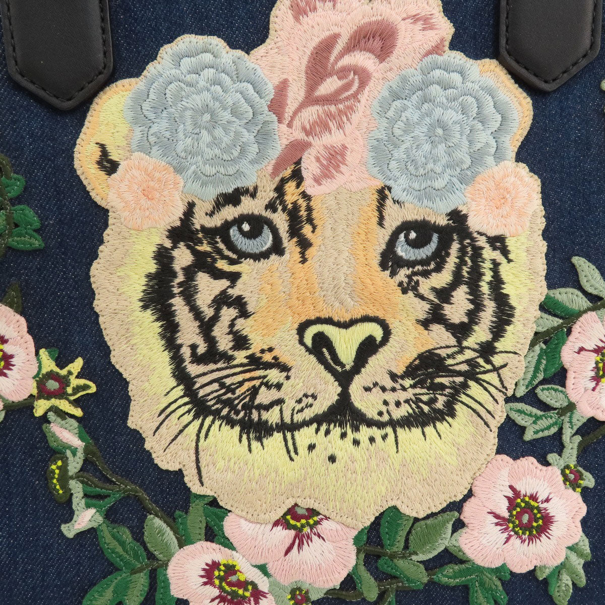GUCCI Tote Bag 456545 denim blue Tiger embroidery Women Used