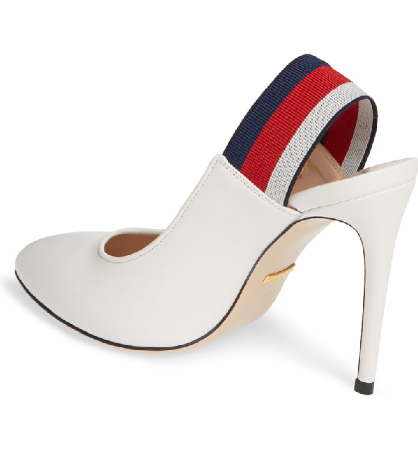 Gucci Sylvie Leather Slingback Pumps with Bee in White