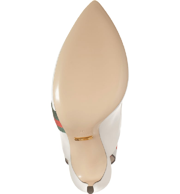 Gucci Sylvie Leather Slingback Pumps with Bee in White