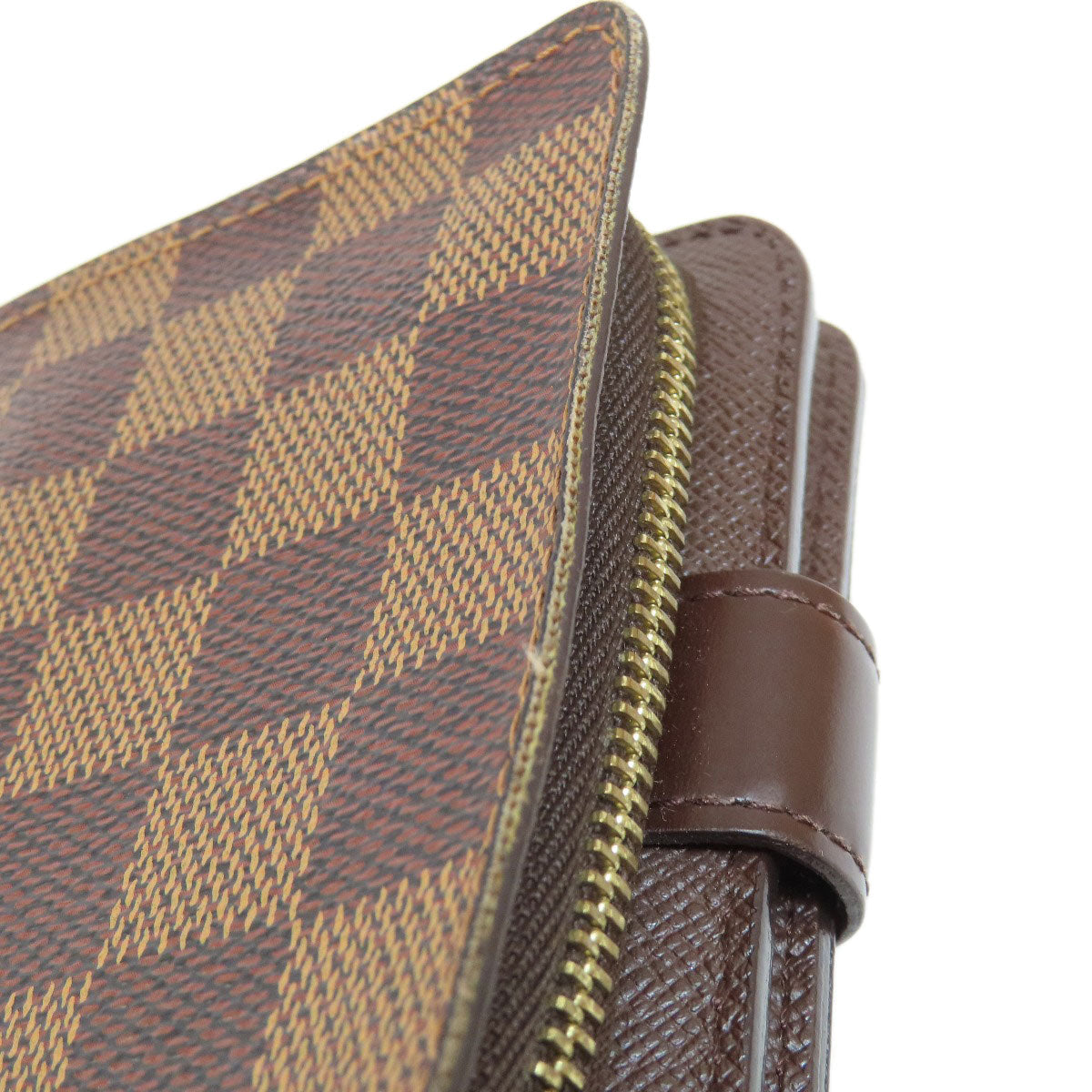 LOUIS VUITTON Bifold Wallet M61668 Damier canvas Brown Compact zip Women Used