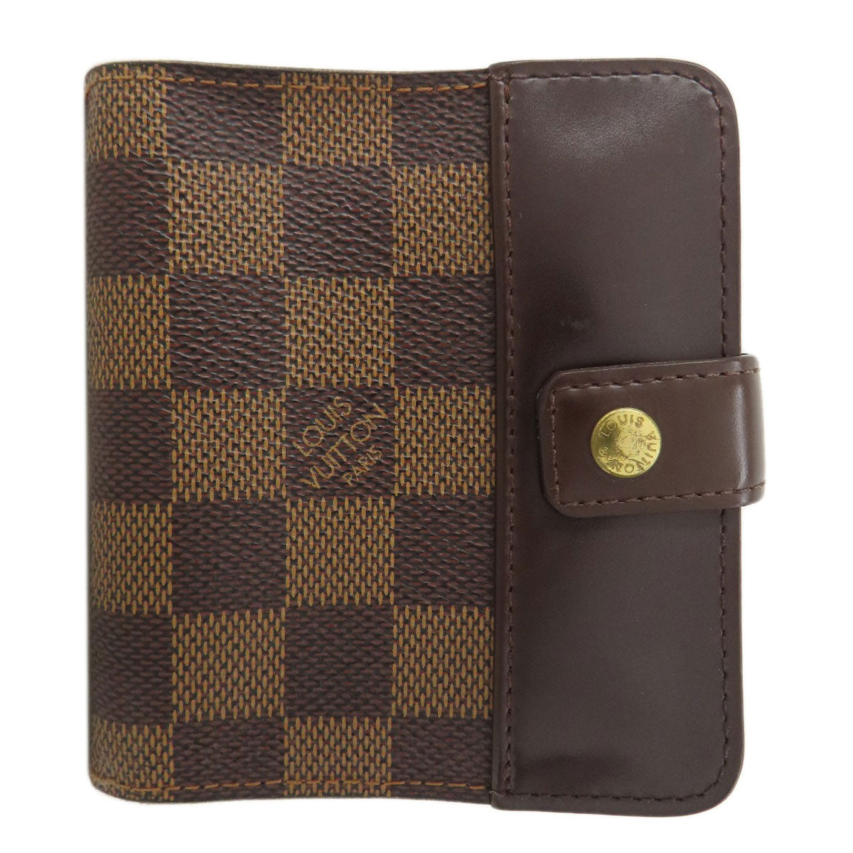 LOUIS VUITTON Bifold Wallet M61668 Damier canvas Brown Compact zip Women Used