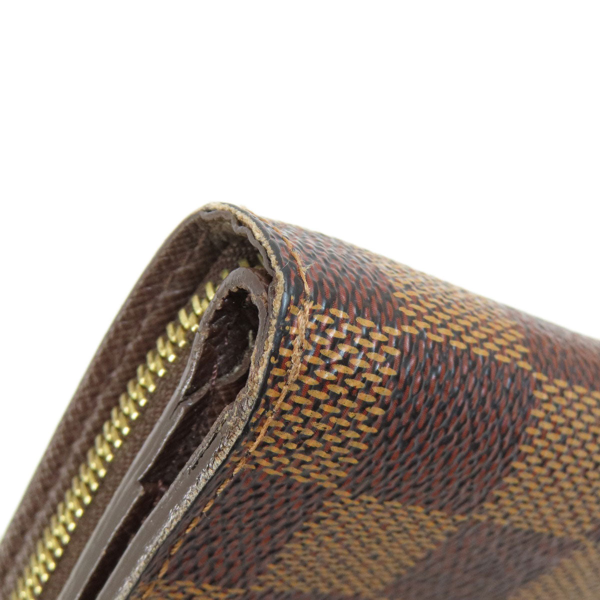 LOUIS VUITTON Bifold Wallet M61668 Damier canvas Brown Compact zip Women Used