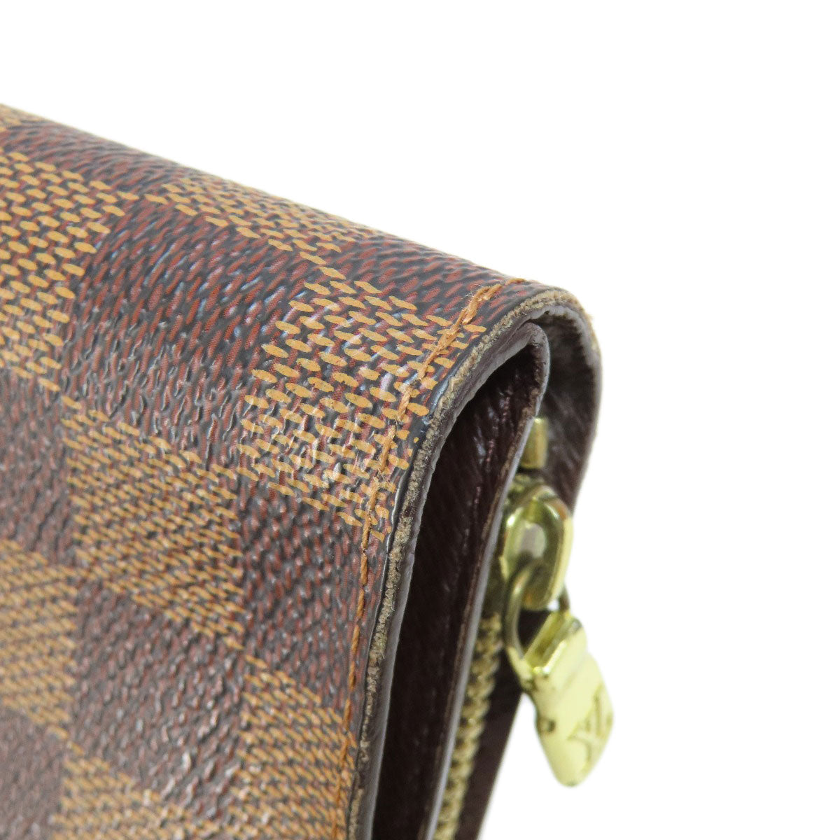 LOUIS VUITTON Bifold Wallet M61668 Damier canvas Brown Compact zip Women Used