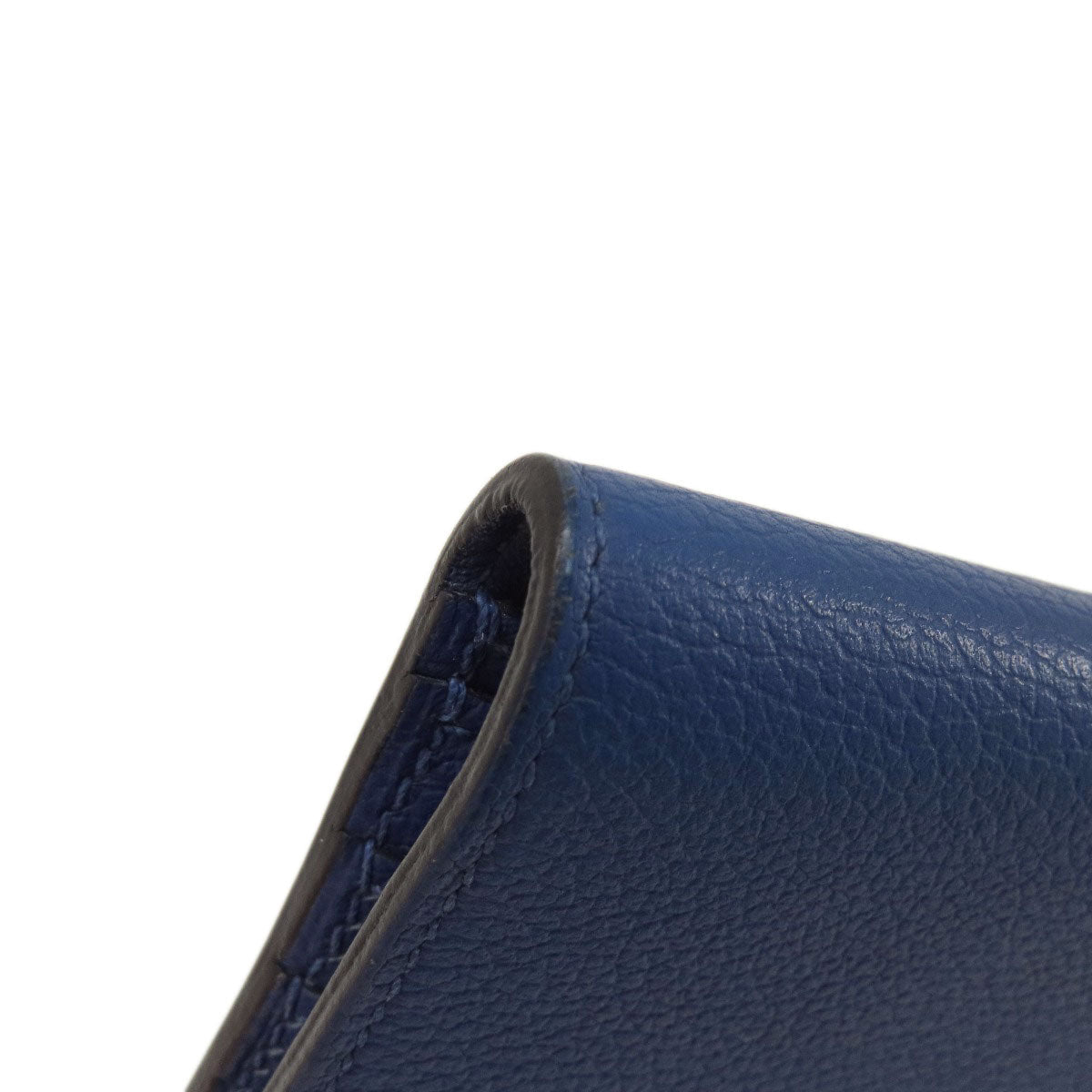 HERMES Long Wallet Purse Calfskin blue Dogon Long SilverMetal