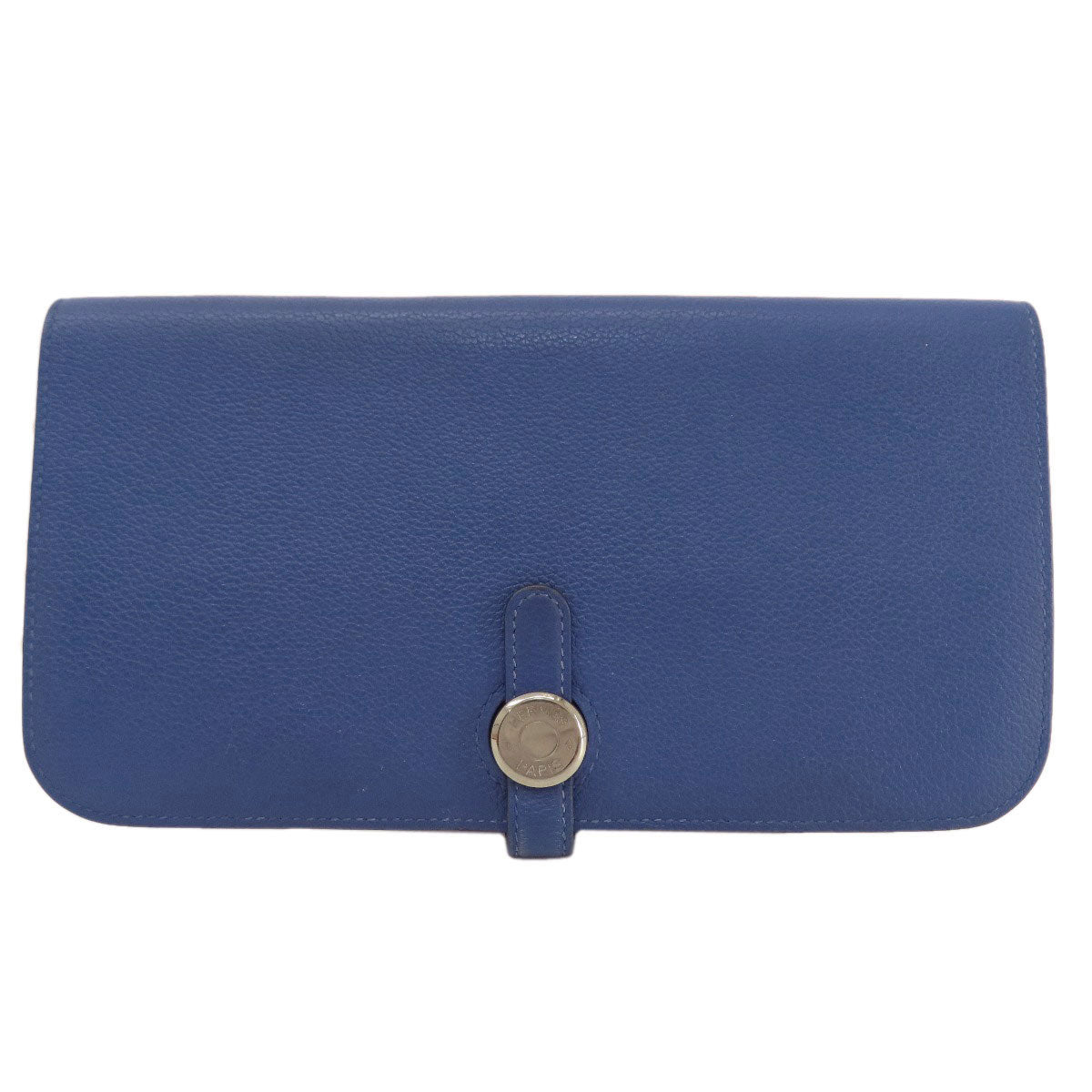 HERMES Long Wallet Purse Calfskin blue Dogon Long SilverMetal