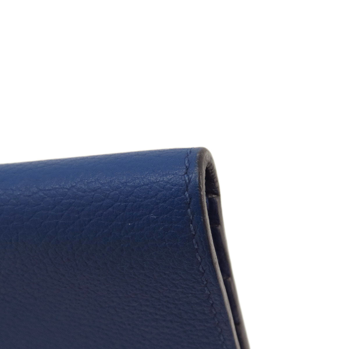 HERMES Long Wallet Purse Calfskin blue Dogon Long SilverMetal