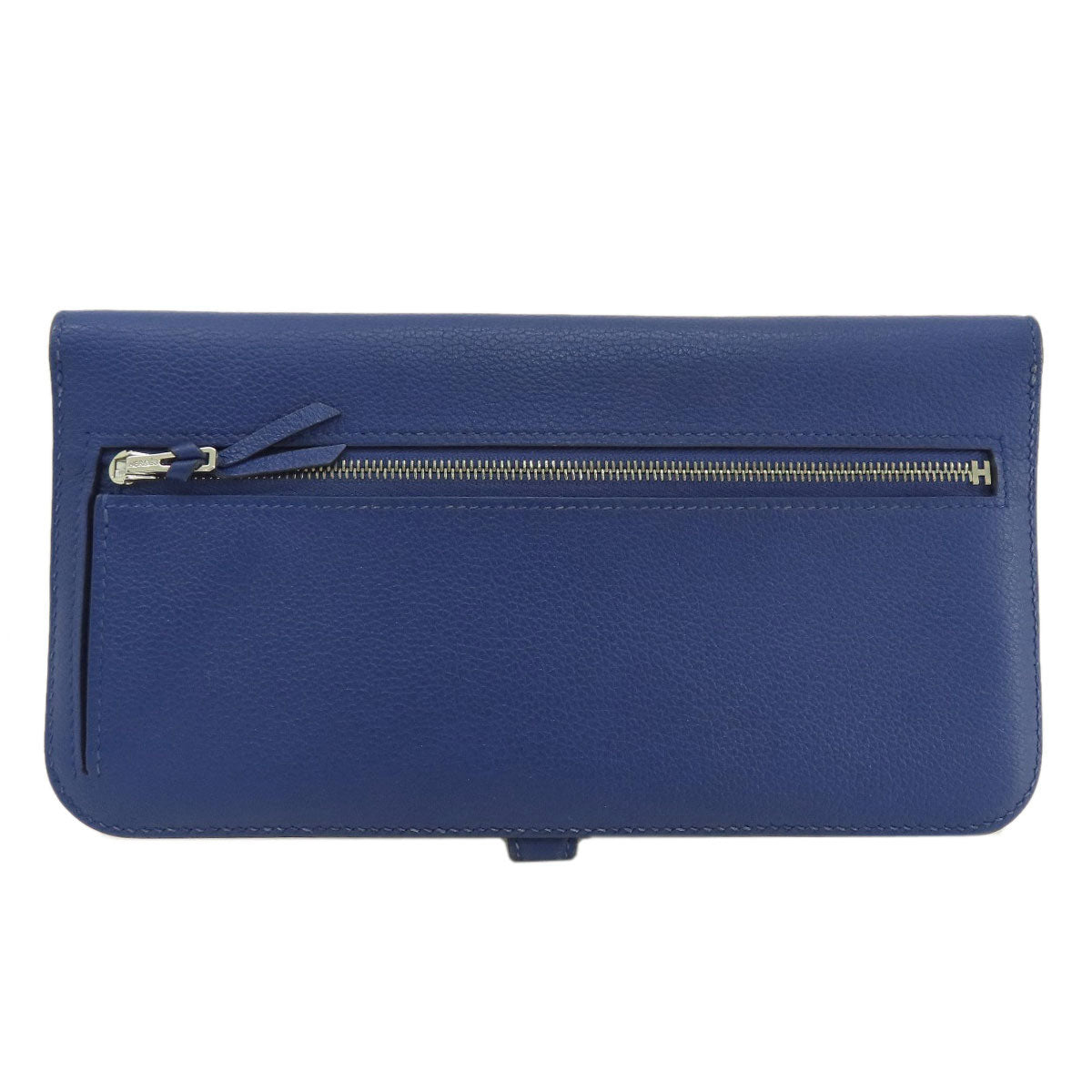 HERMES Long Wallet Purse Calfskin blue Dogon Long SilverMetal