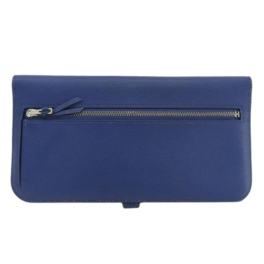 HERMES Long Wallet Purse Calfskin blue Dogon Long SilverMetal