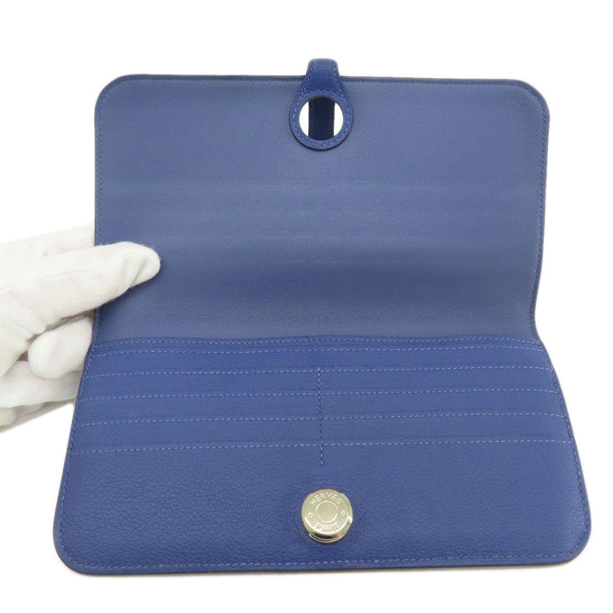 HERMES Long Wallet Purse Calfskin blue Dogon Long SilverMetal