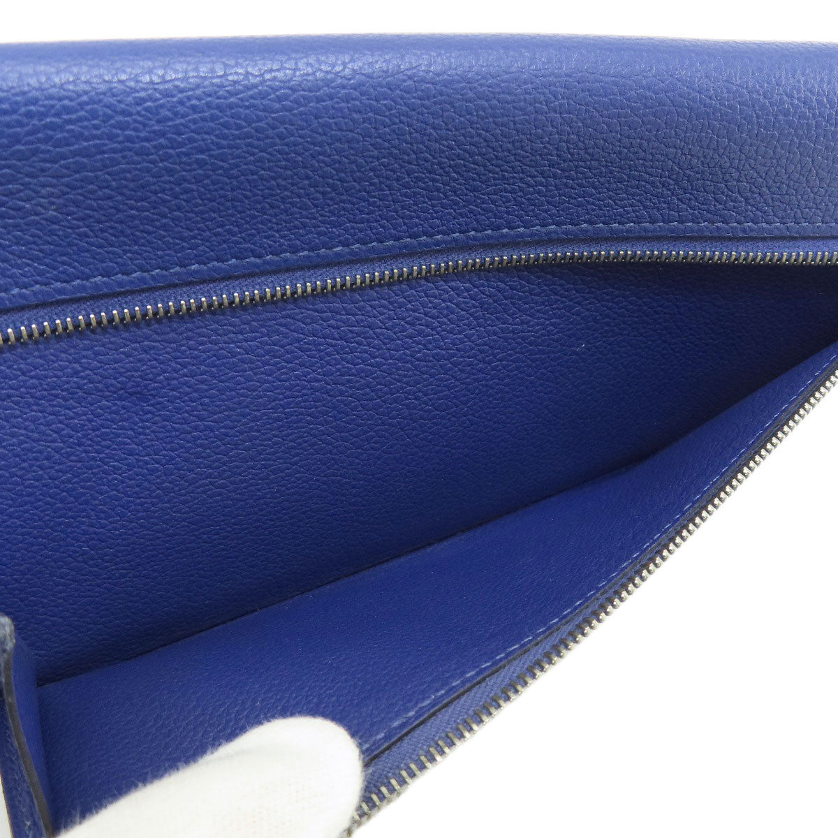 HERMES Long Wallet Purse Calfskin blue Dogon Long SilverMetal