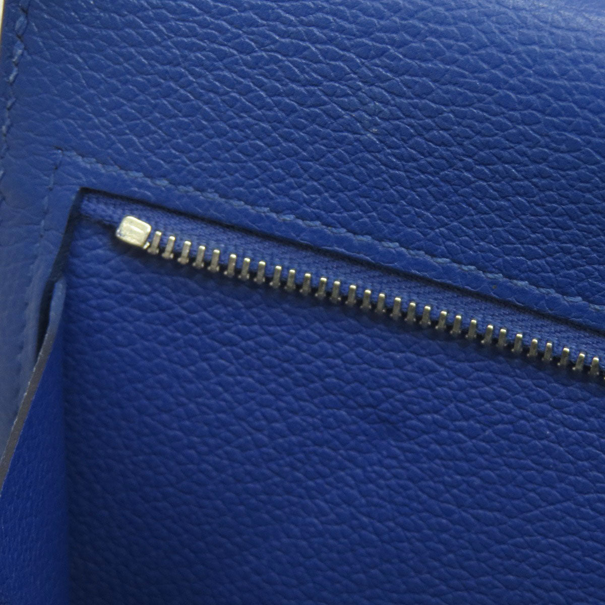 HERMES Long Wallet Purse Calfskin blue Dogon Long SilverMetal