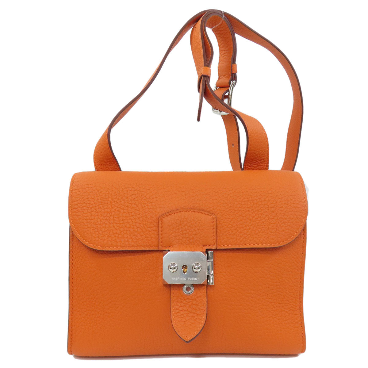 HERMES Shoulder Bag Taurillon Clemence Orange Sac A Depeche 21 Silver Metal Women Used