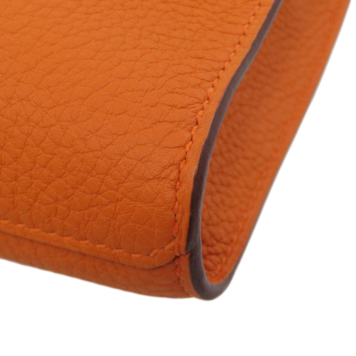 HERMES Shoulder Bag Taurillon Clemence Orange Sac A Depeche 21 Silver Metal Women Used