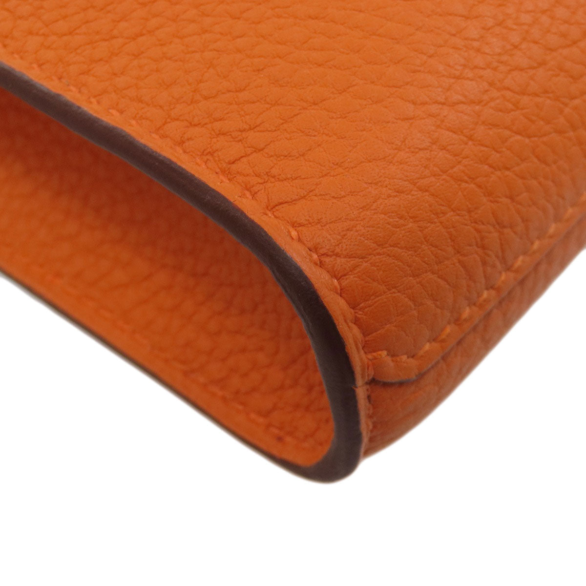 HERMES Shoulder Bag Taurillon Clemence Orange Sac A Depeche 21 Silver Metal Women Used