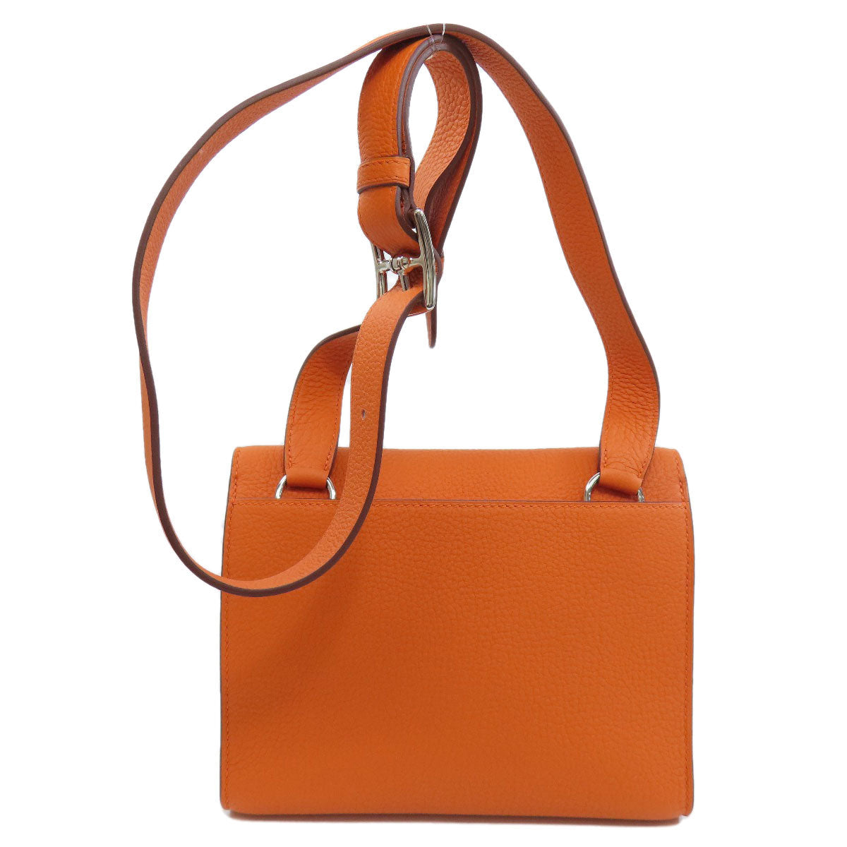 HERMES Shoulder Bag Taurillon Clemence Orange Sac A Depeche 21 Silver Metal Women Used