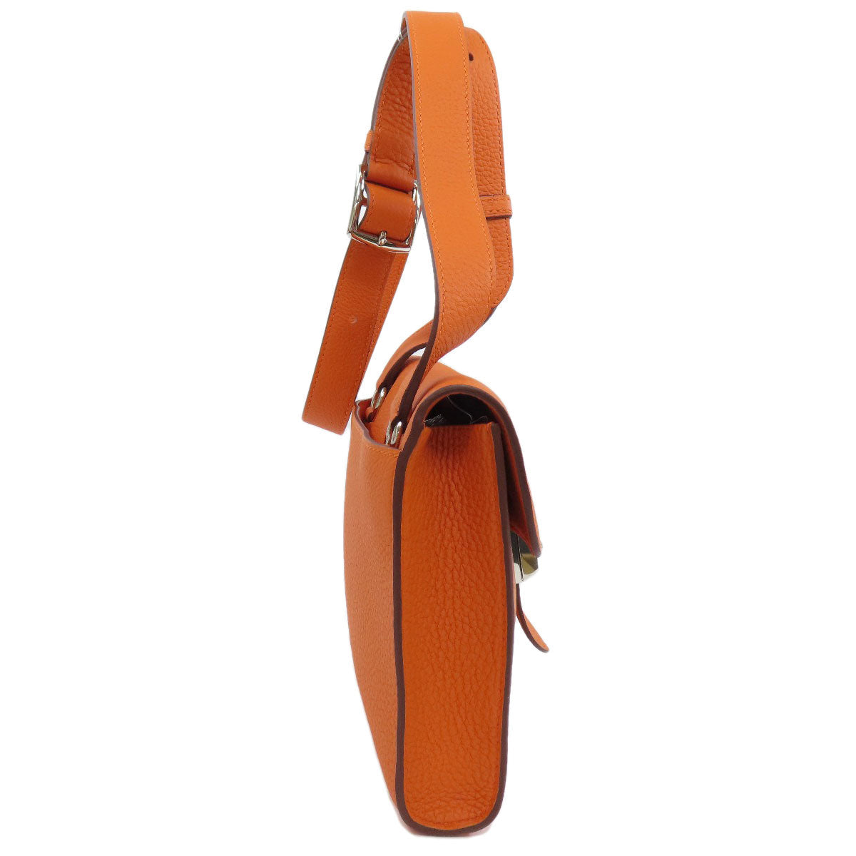 HERMES Shoulder Bag Taurillon Clemence Orange Sac A Depeche 21 Silver Metal Women Used