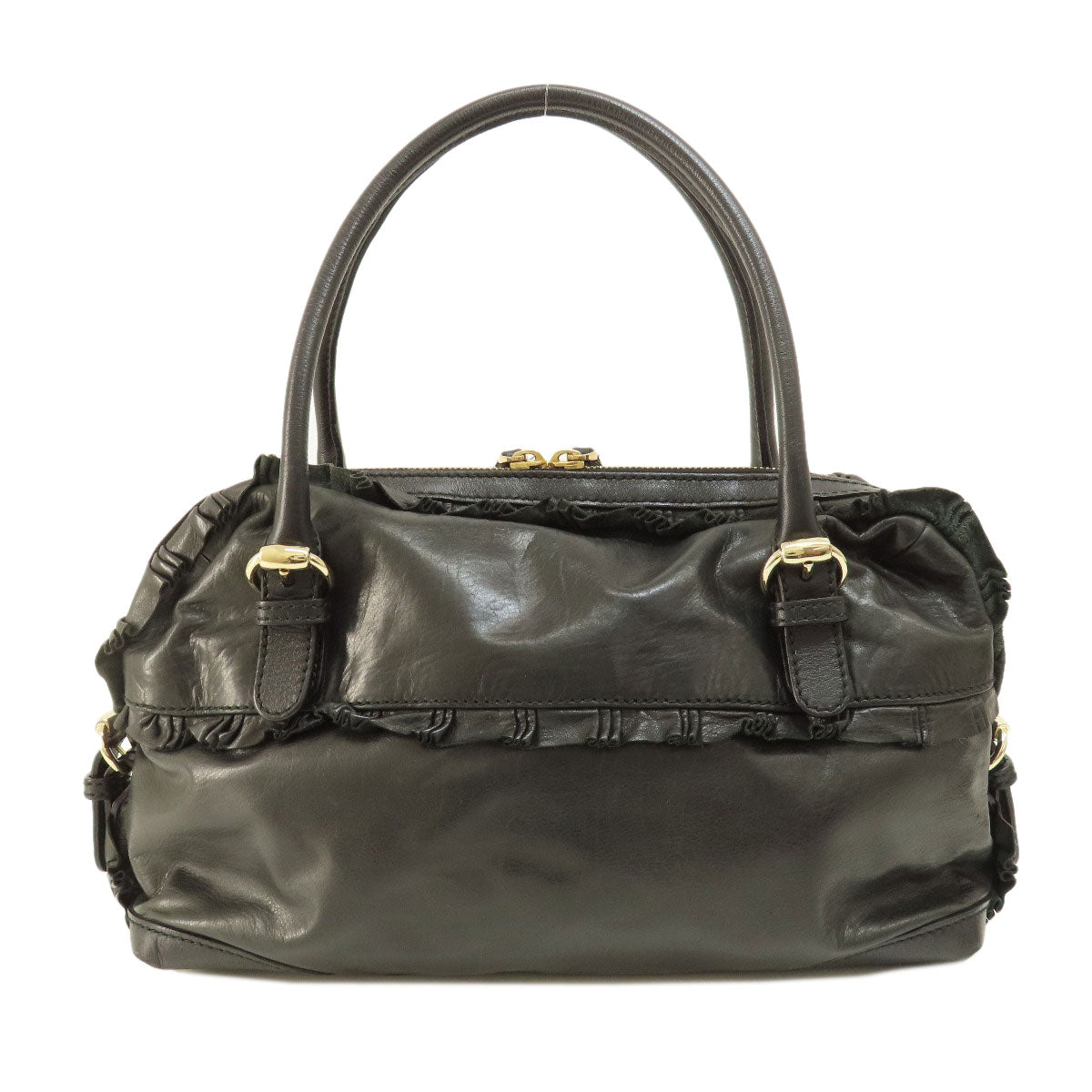 GUCCI Handbag 189848 leather black Frill Women Used