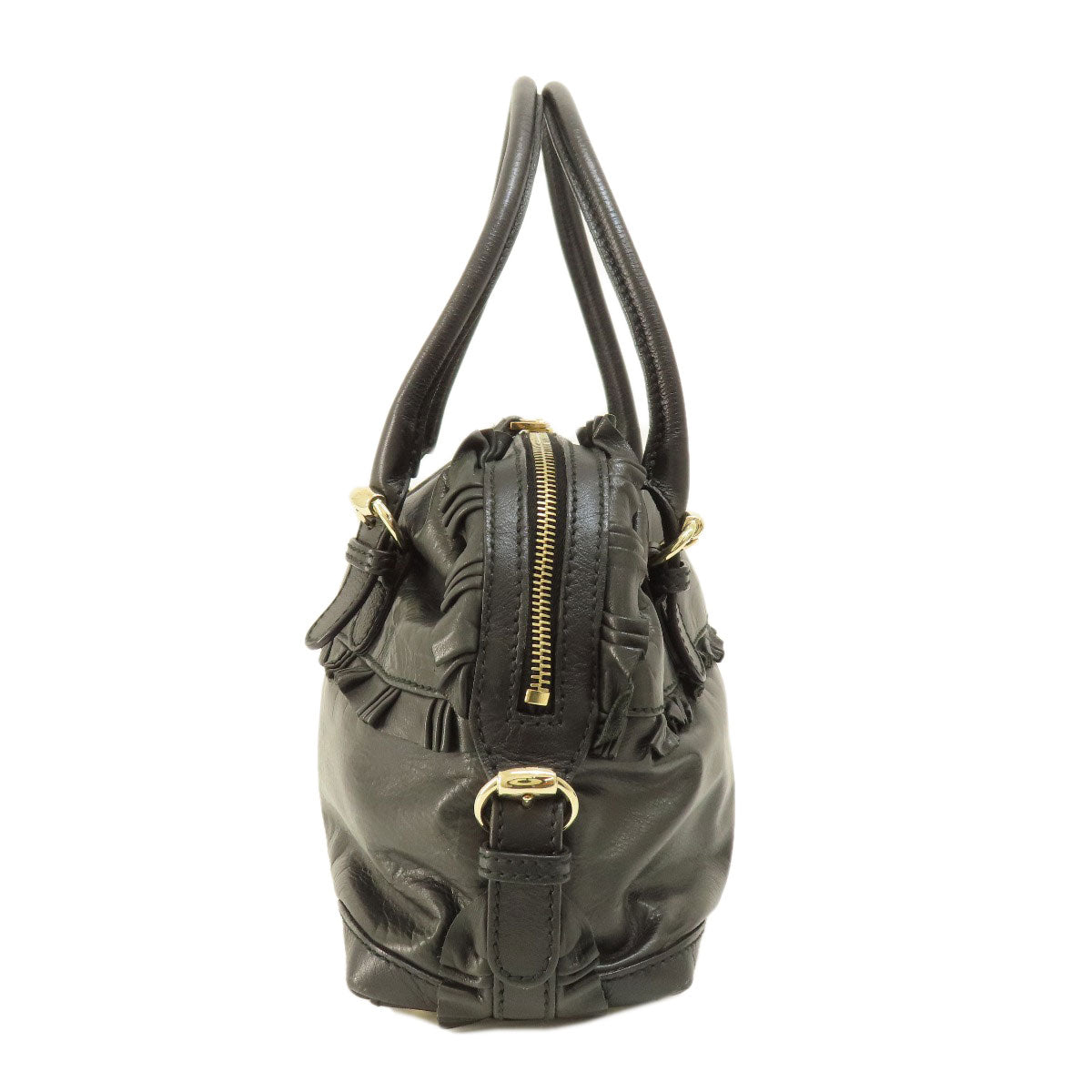 GUCCI Handbag 189848 leather black Frill Women Used