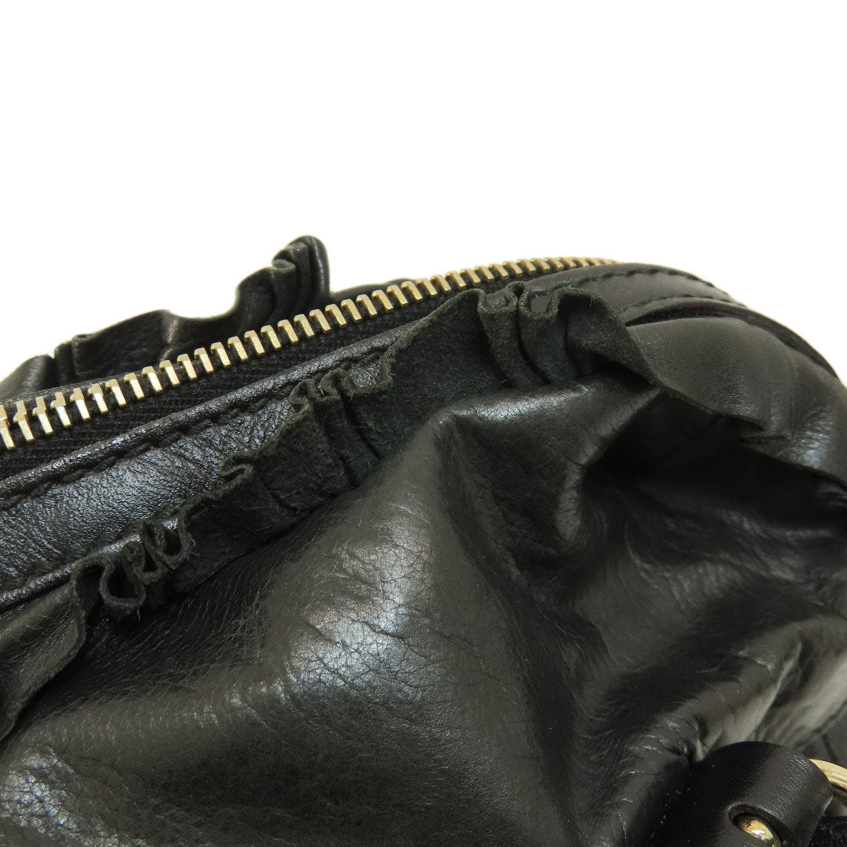 GUCCI Handbag 189848 leather black Frill Women Used