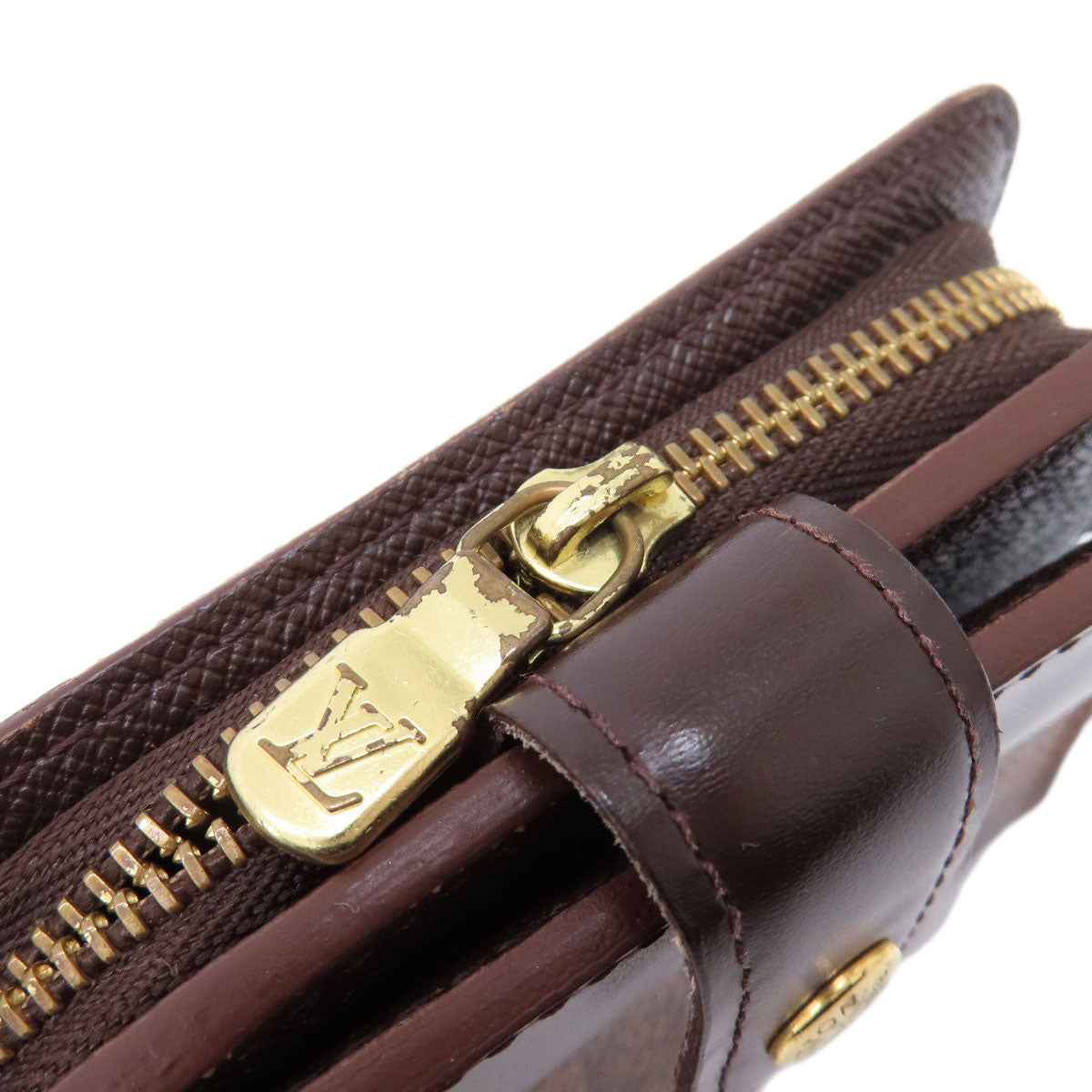 LOUIS VUITTON Bifold Wallet M61668 Damier canvas Brown Compact Zip Damier Ebene Women Used