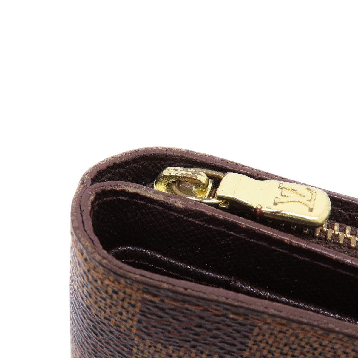 LOUIS VUITTON Bifold Wallet M61668 Damier canvas Brown Compact Zip Damier Ebene Women Used