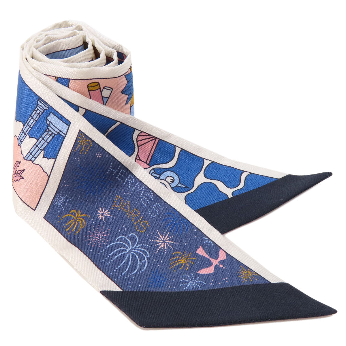 HERMES scarf silk white Twilly Women Used