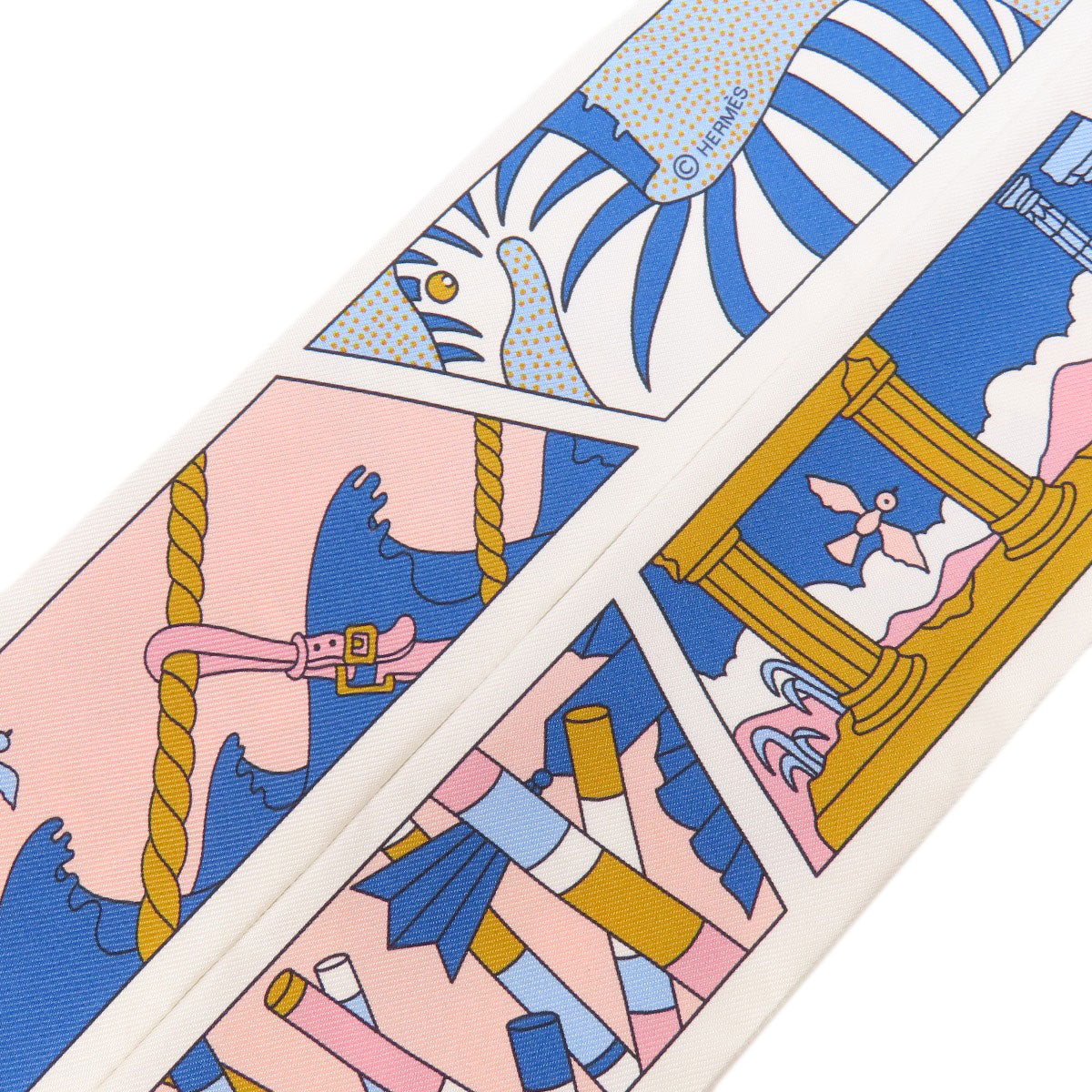 HERMES scarf silk white Twilly Women Used