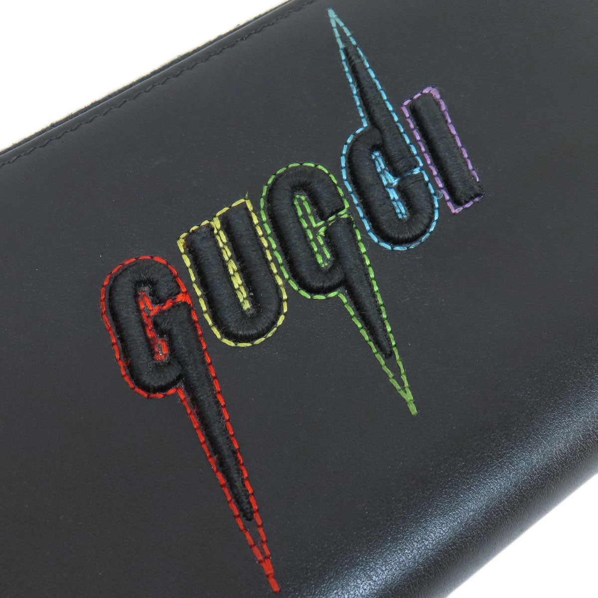 GUCCI Long Wallet Purse 597677 leather black Embryoidery