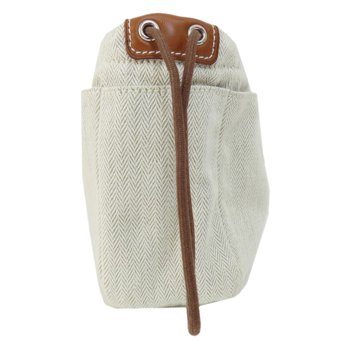 HERMES Cosmetics Pouch Towal chevron beige Foolby 20 Women Used